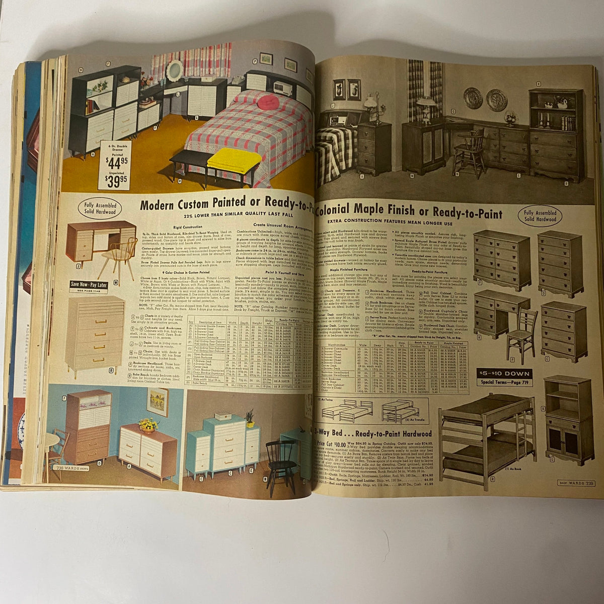 1959 Montgomery Ward Fall and Winter Catalog showing modern bedroom furniture options and accessories, emphasizing vintage home aesthetics.
