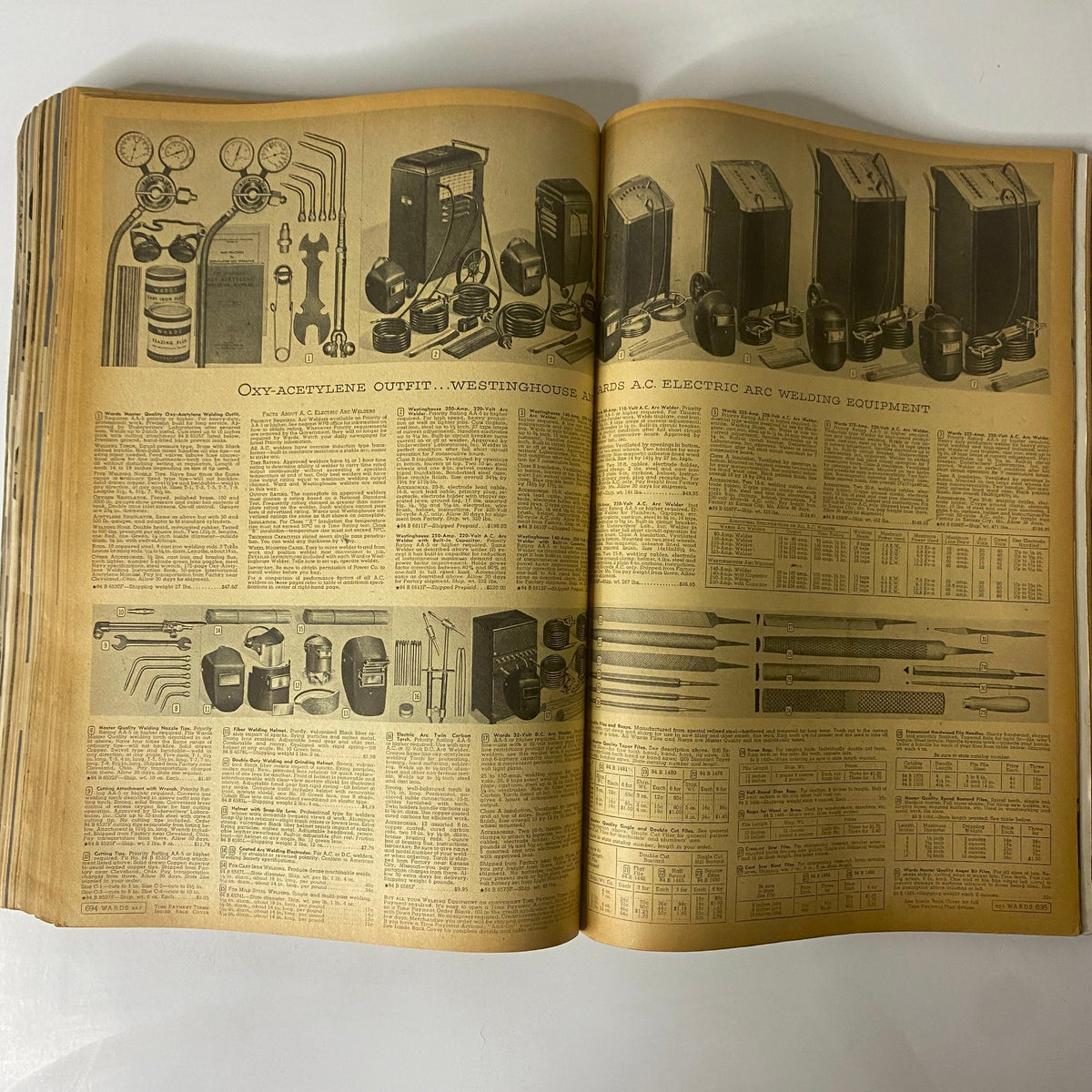 1945 Montgomery Ward Spring and Summer Catalog showcasing Oxy-Acetylene welding equipment and tools for industrial use.