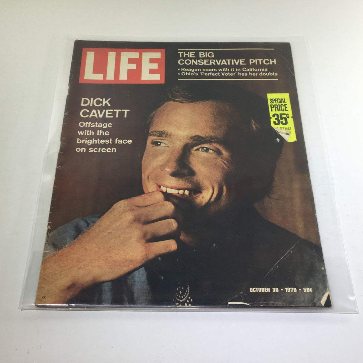 Cover of the vintage Life Magazine, October 30, 1970, featuring Dick Cavett with the headline 'The Big Conservative Pitch'. The cover highlights Cavett's portrait and discusses political themes of the era, offering a glimpse into the cultural context of the early 1970s.