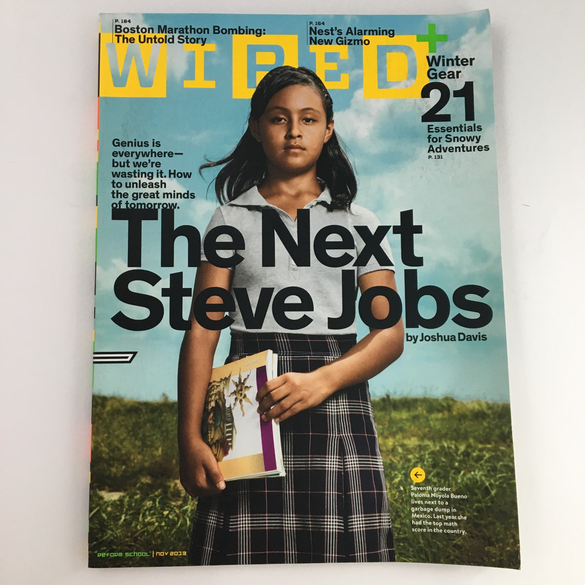 Wired Magazine November 2013 featuring Paloma Noyola Bueno on the cover with the headline 'The Next Steve Jobs' highlighting young innovation in technology.