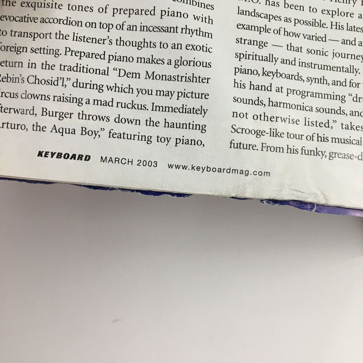 Text detail from Keyboard Magazine March 2003, indicating the issue date and the magazine title.
