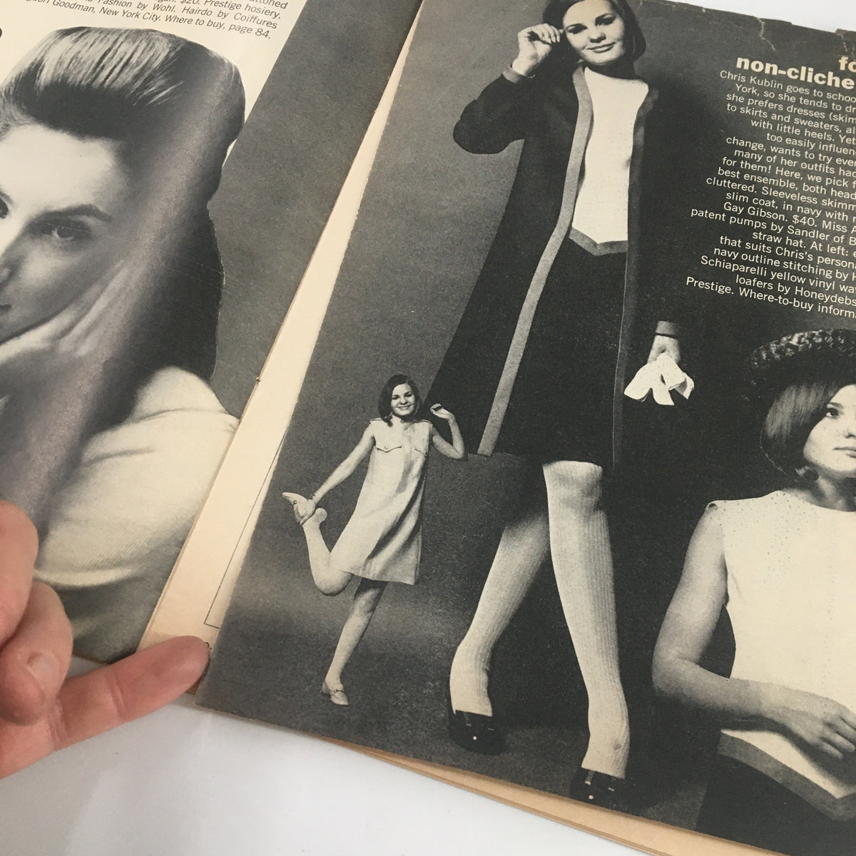 Fashion feature from the VTG Co-Ed Magazine February 1967, showcasing styles and trends with black and white photographs of models and clothing.