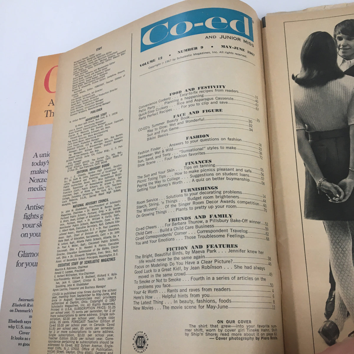 VTG Co-Ed Magazine May 1967 Play The Summer Beauty Game No Label - Inside page displaying the contents section with topics like fashion and beauty.