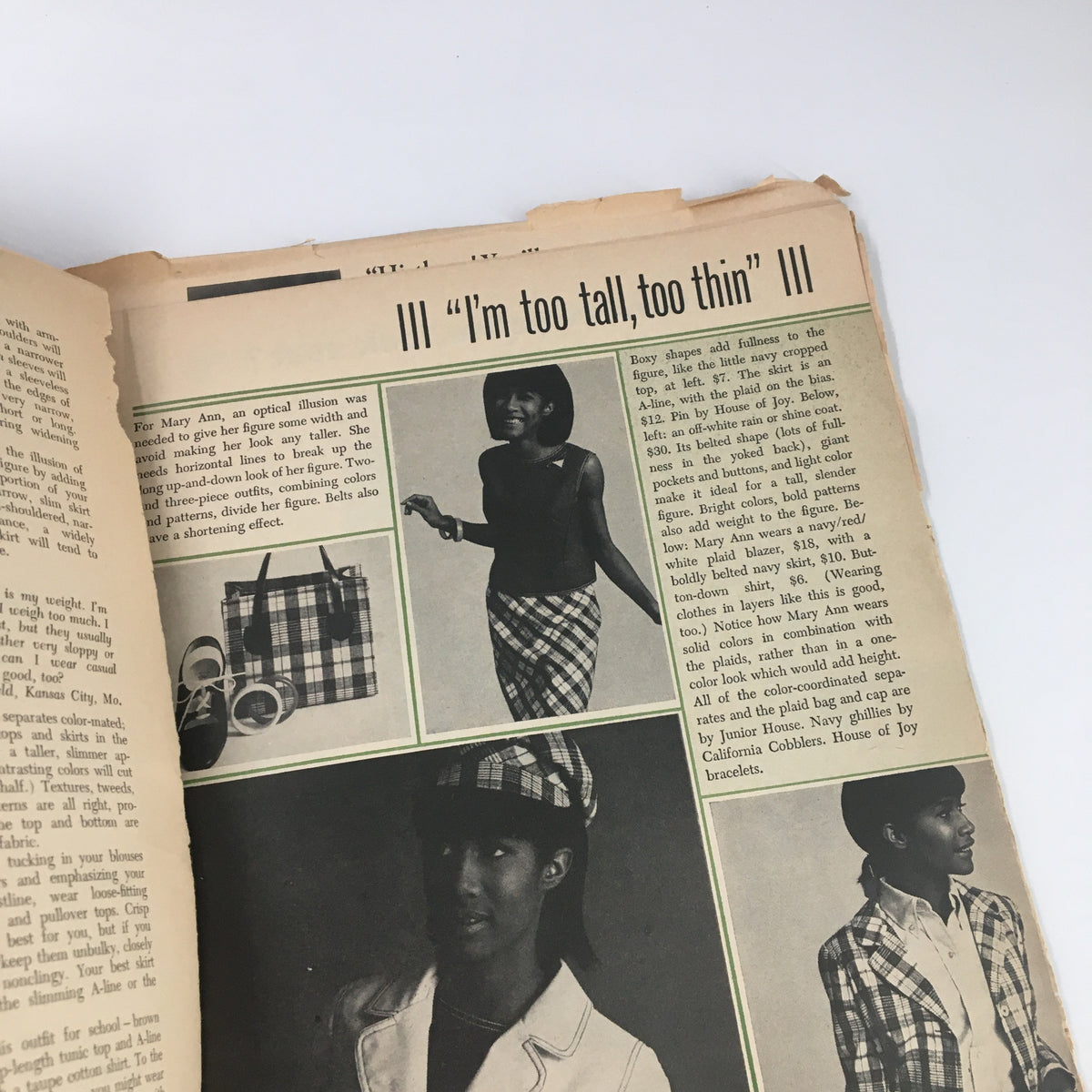 Fashion advice section from VTG Co-Ed Magazine February 1966, featuring images of young women modeling stylish outfits and discussing wardrobe choices.