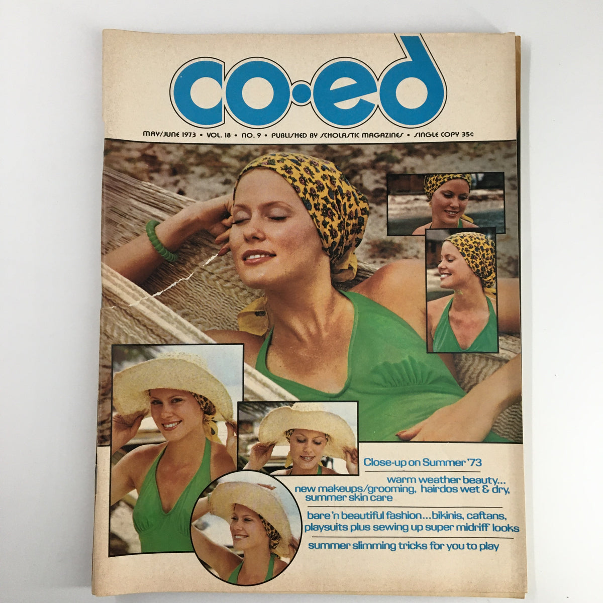 Cover of VTG Co-Ed Magazine May 1973 featuring a woman relaxing in summer attire with tips on summer slimming tricks.