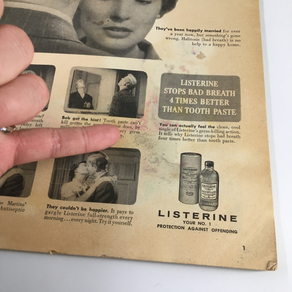 Back cover detail of the VTG Family Circle Magazine September 1957 displaying an advertisement with vintage illustrations for Listerine.