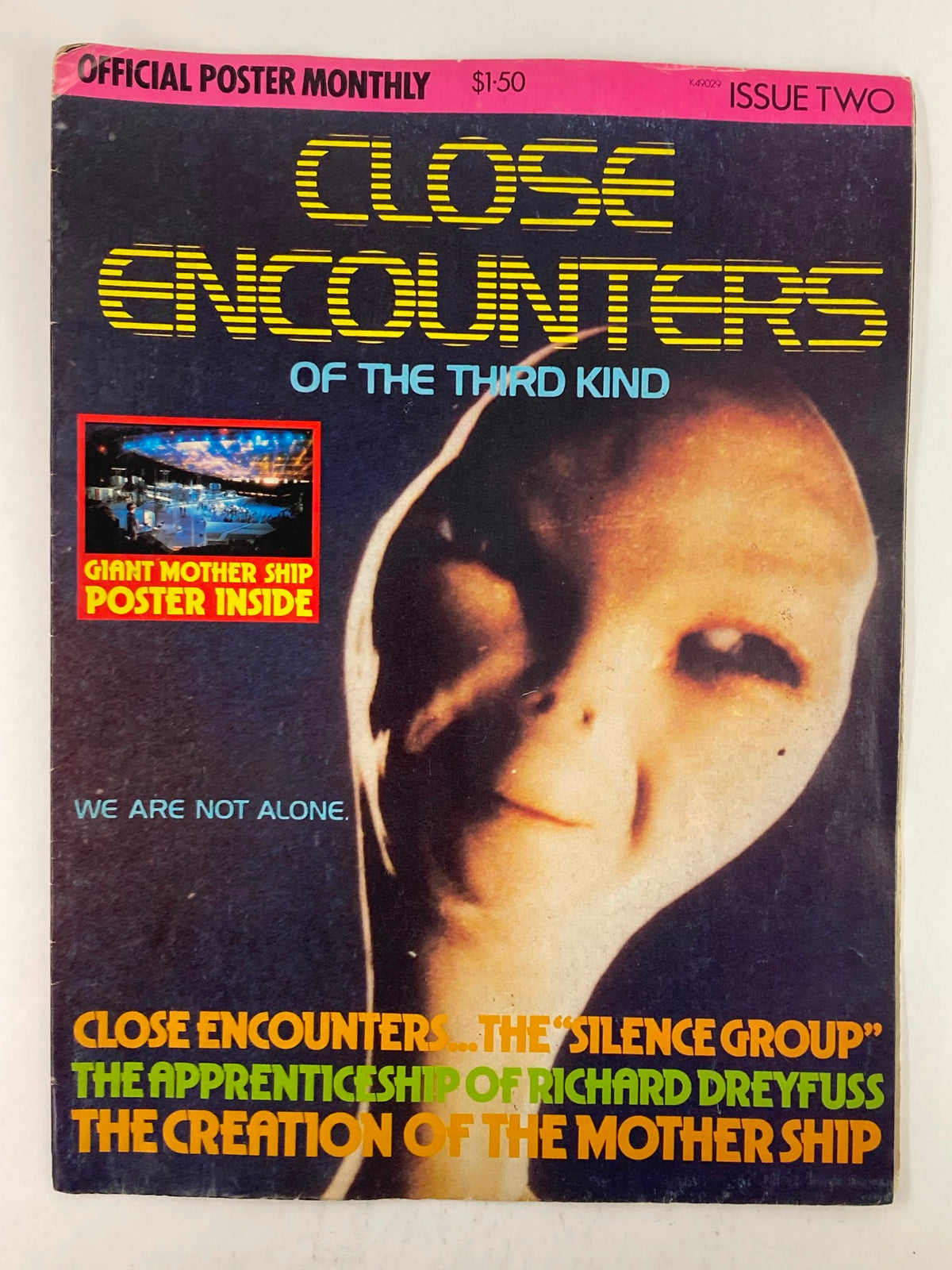 VTG 1978 Issue 2 Close Encounters of the Third Kind magazine cover featuring an alien image and promotional text for a giant mother ship poster.