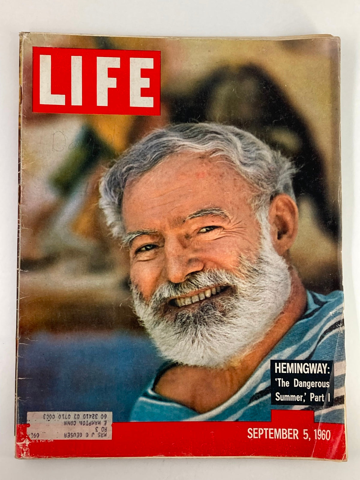 Cover of Life Magazine dated September 5, 1960, featuring Ernest Hemingway and highlighting 'The Dangerous Summer', Part 1. A notable vintage magazine reflecting mid-century design.