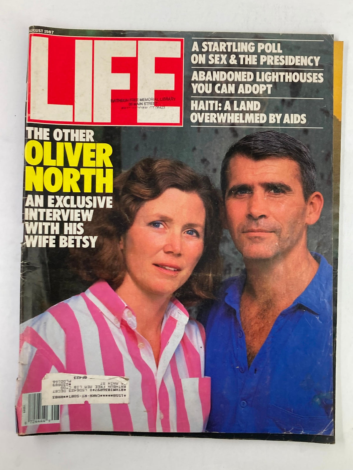 Cover of the August 1987 issue of Life Magazine featuring the title 'VTG Life Magazine August 1987 The Oliver North with His Wife Betsy Interview', displaying a photograph of Oliver North and his wife, Betsy, alongside headlines discussing significant topics including Oliver North's interview.