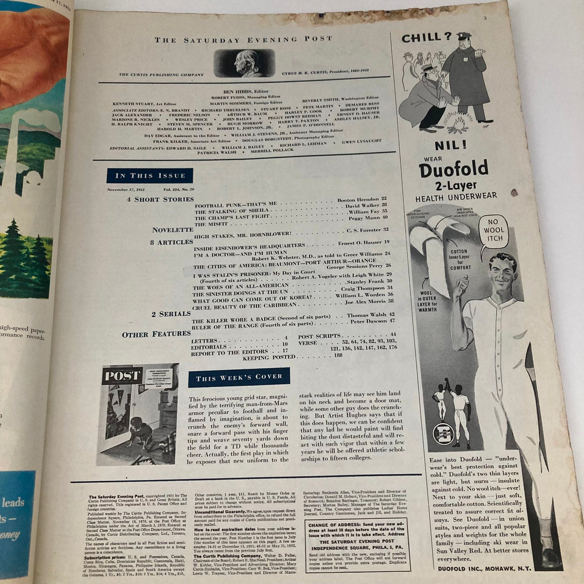 Interior page of Saturday Evening Post November 17 1951 featuring magazine content including articles and features.