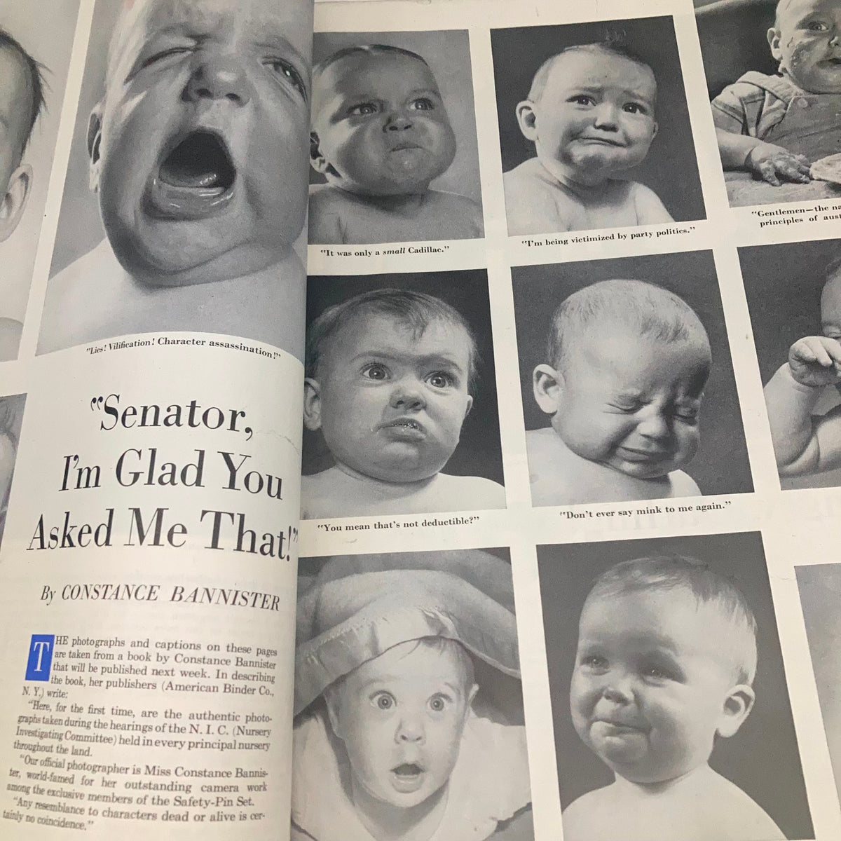 Nostalgic images from Saturday Evening Post Magazine May 31 1952 featuring various baby expressions, highlighting humor and emotion in infant photography.