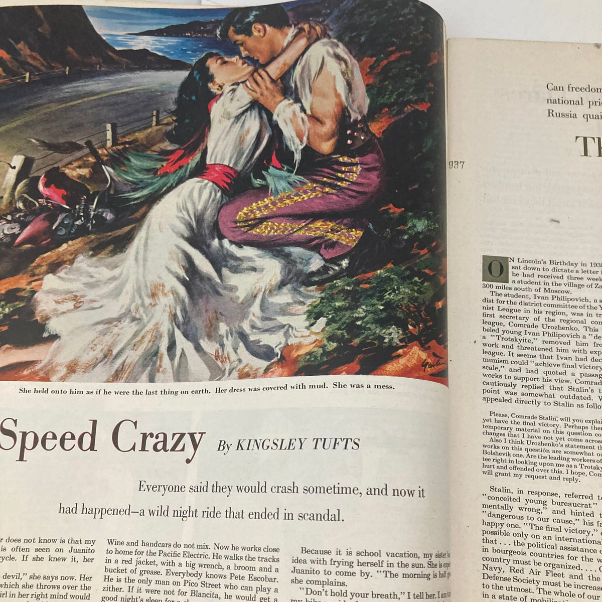 Illustrated cover of the Saturday Evening Post Magazine March 24, 1951 by Amos Sewell, featuring a romantic scene between a couple in a vibrant artistic style.