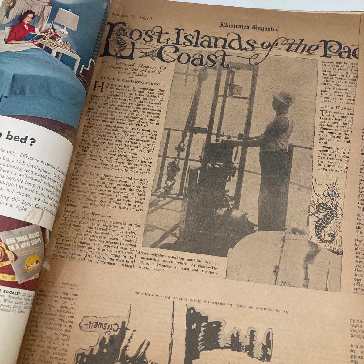Image of an article page from the Saturday Evening Post Magazine March 1, 1952, highlighting the Lost Islands of the Pacific Coast.