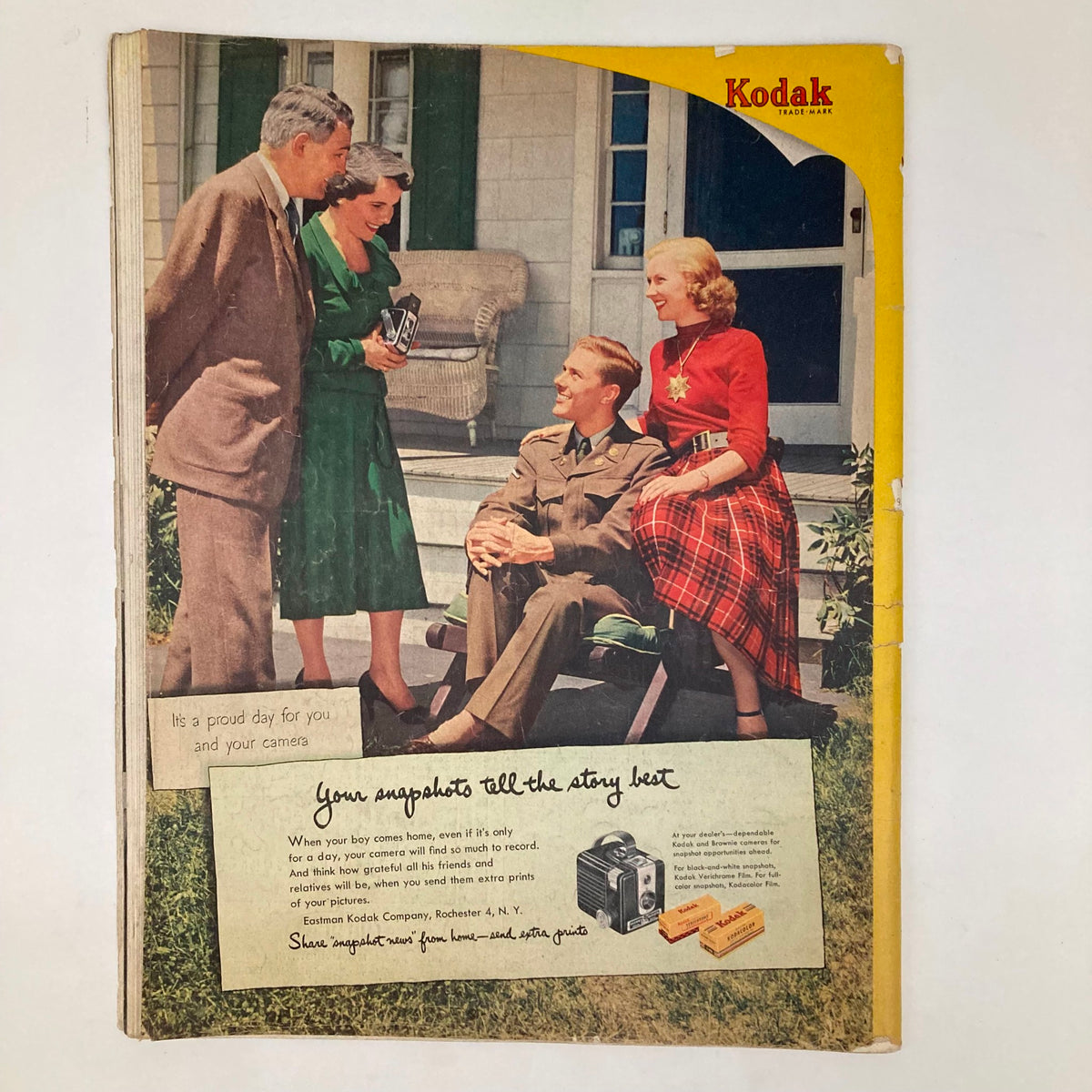 Kodak advertisement page from the Saturday Evening Post Magazine September 1, 1951, illustrating a family gathering and promoting Kodak cameras.