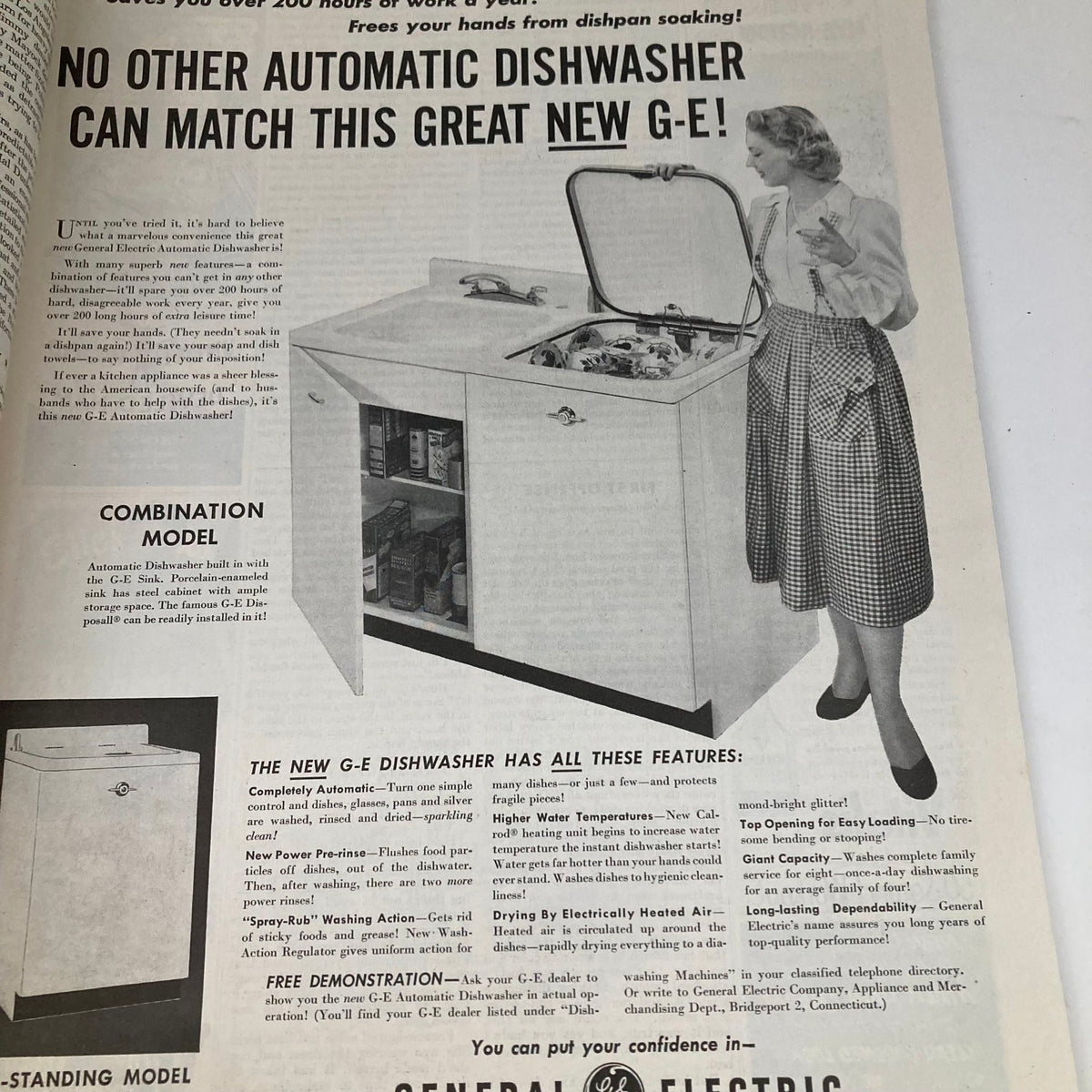 Saturday Evening Post October 7 1950 Illustrated Cover by John Clymer showcasing an advertisement for the General Electric Dishwasher, highlighting mid-century modern kitchen design.