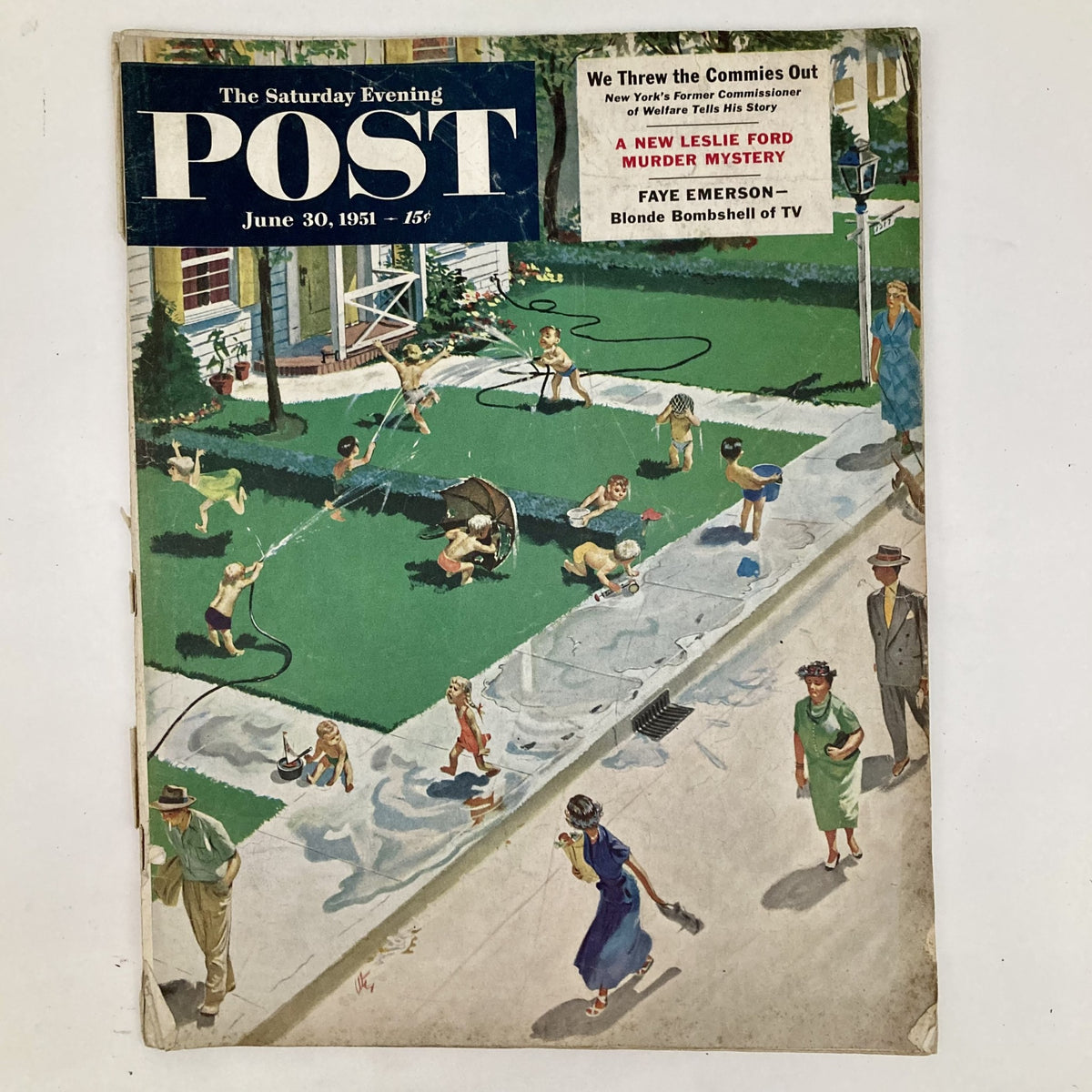 Cover of Saturday Evening Post Magazine from June 30, 1951, illustrated by Thornton Utz, featuring children playing outside on a summer day.
