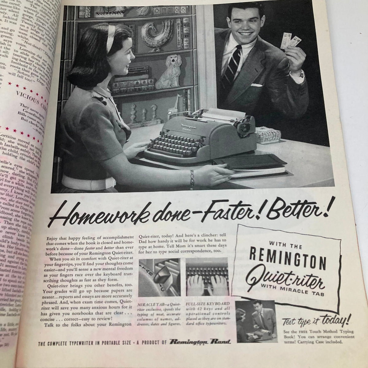 Advertisement in the Saturday Evening Post Magazine August 23 1952 promoting the Remington Quietriter typewriter.