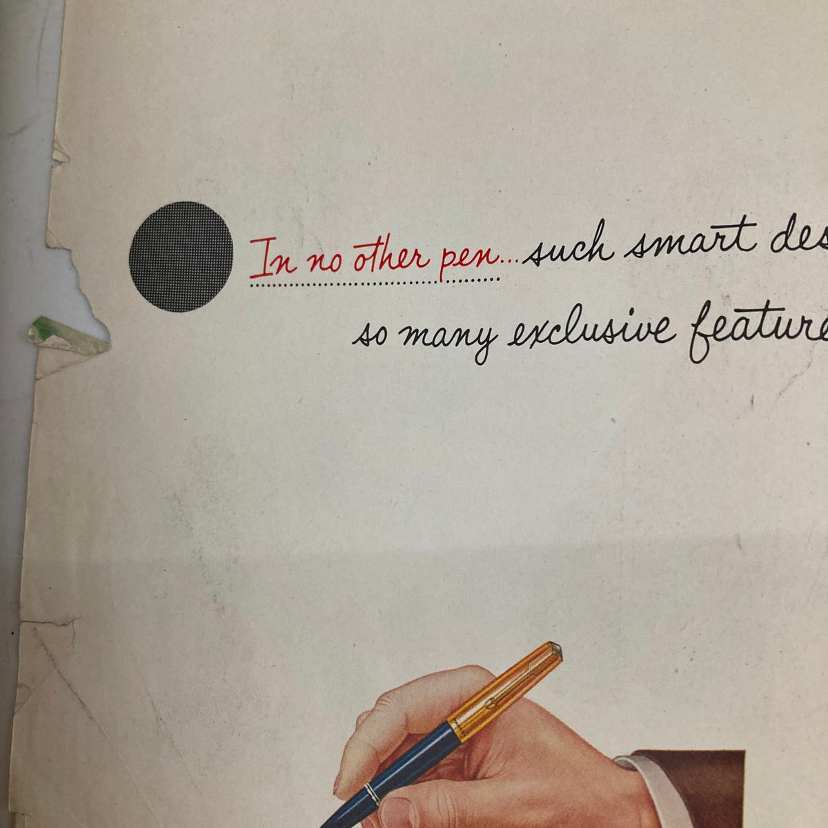 In the Saturday Evening Post Magazine July 12, 1952, a close-up of a page shows an advertisement highlighting the features of a smart pen, illustrating vintage design and marketing from the era.