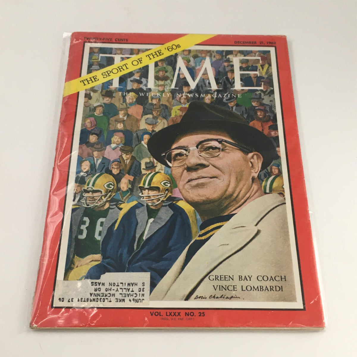 VTG Time Magazine from December 21, 1962 featuring Green Bay Coach Vince Lombardi on the cover, highlighting the sports era of the 1960s.