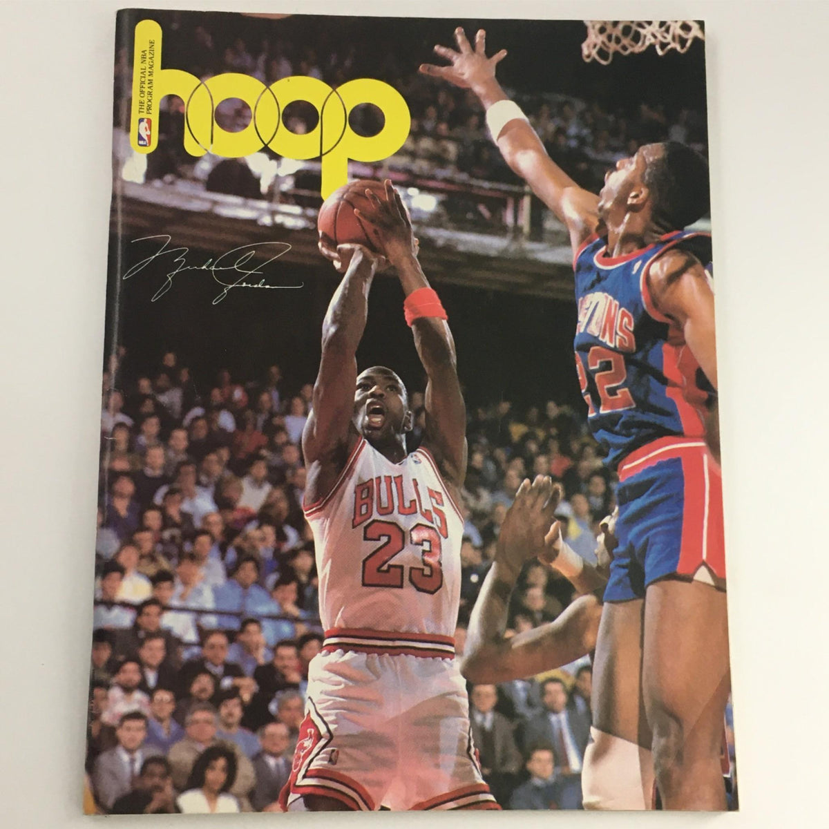 1988 Hoop Magazine featuring Michael Jordan in action, showcasing his iconic jump shot against the Houston Rockets, a rare collectible from Original Magazines.