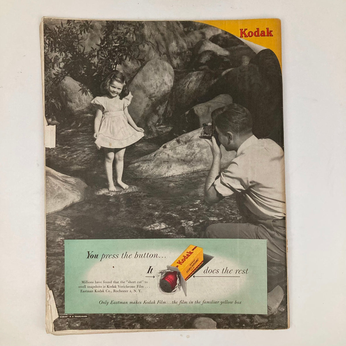 Saturday Evening Post Magazine June 12 1948 Spokane Scene featuring a nostalgic Kodak advertisement with a young girl playing by a stream, capturing the essence of childhood memories.