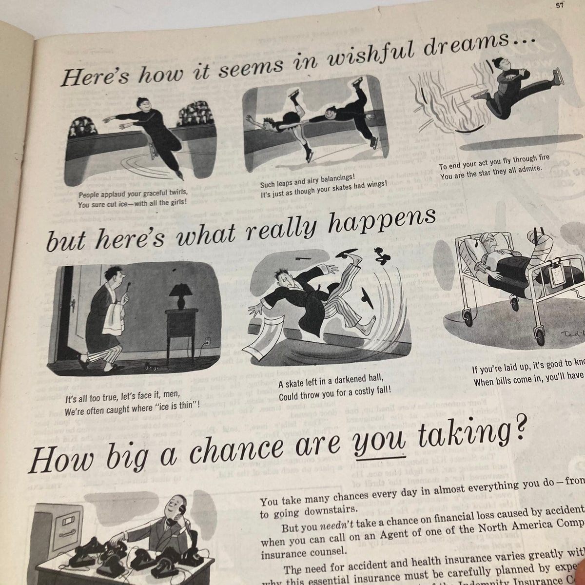 Comic-style artwork from the Saturday Evening Post Magazine January 12, 1952, illustrating humorous scenarios about taking chances in life.
