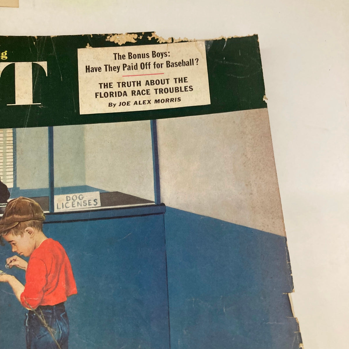Top section of the Saturday Evening Post Magazine cover from June 21, 1952, featuring the title and additional headlines about dog licenses and articles inside.