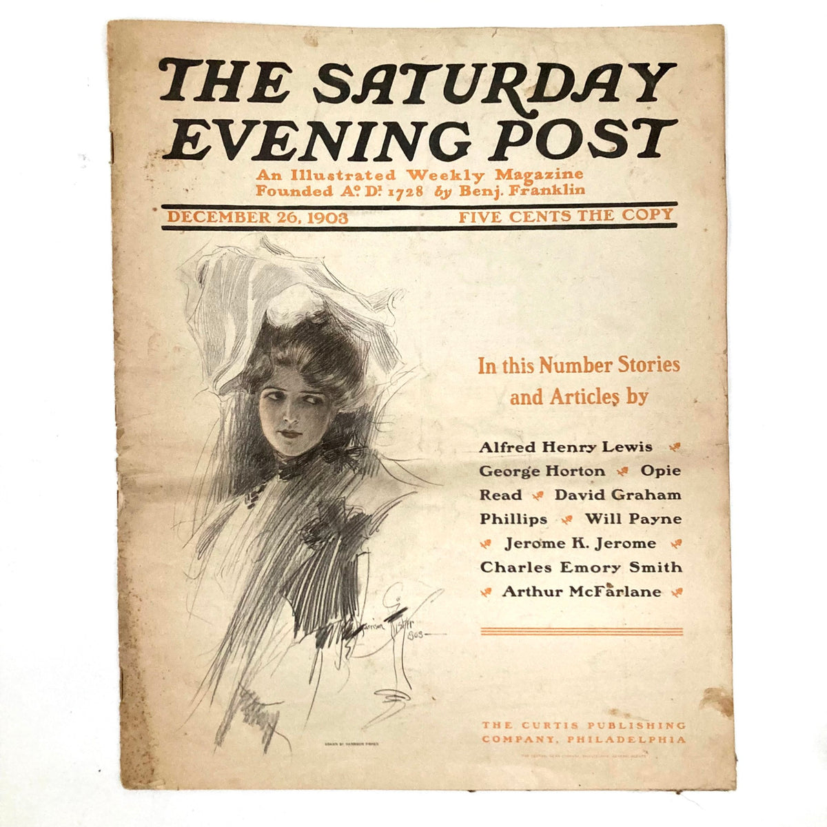 Cover of Saturday Evening Post Magazine from December 26, 1903, featuring a beautiful illustration by H. Fisher and showcasing early 20th-century art and culture.