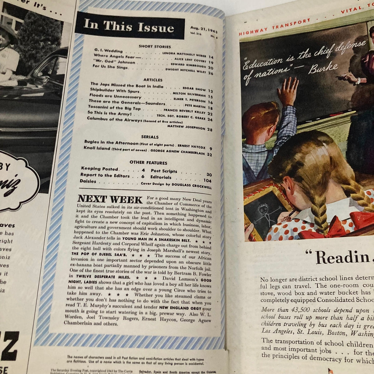 Saturday Evening Post Magazine August 21 1943 Illustrated Cover D. Crockwell