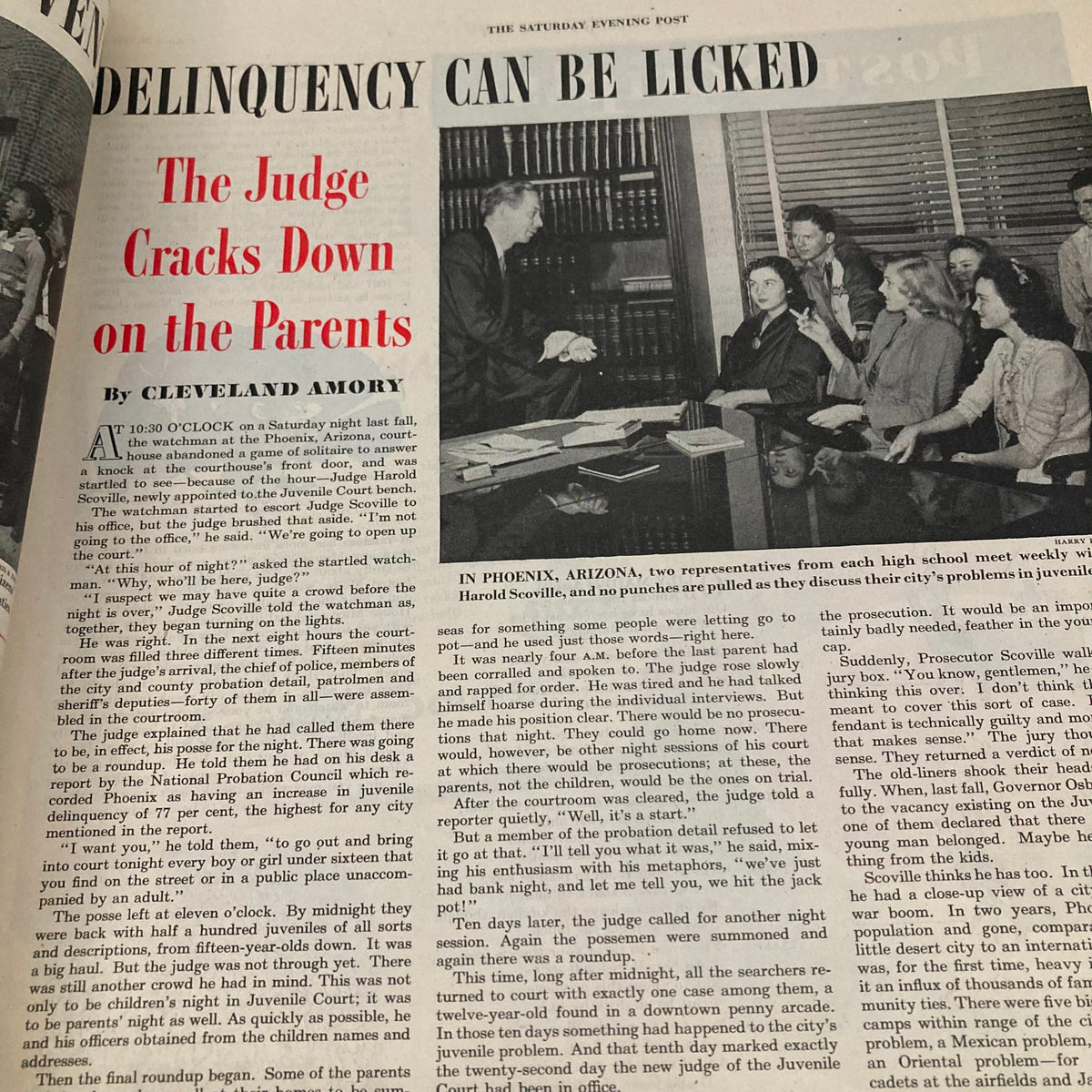 Page from the Saturday Evening Post Magazine April 29 1944 with an article discussing parental responsibilities in juvenile delinquency.