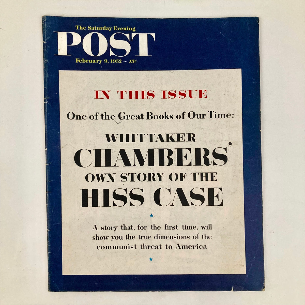 Cover of the Saturday Evening Post Magazine February 9, 1952, featuring an article about the Hiss Case and Whittaker Chambers' story.