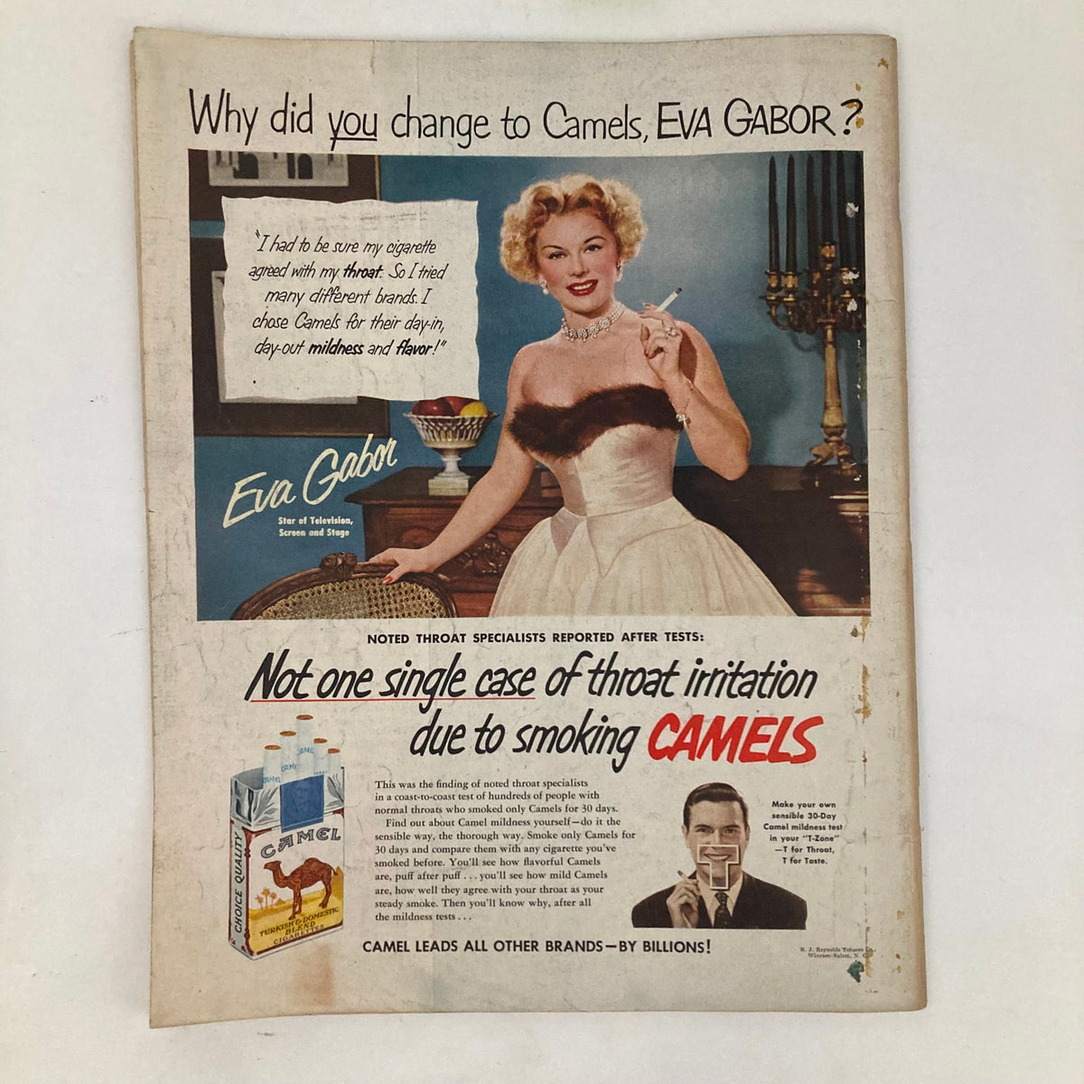 Saturday Evening Post Magazine February 9 1952 featuring an advertisement with Eva Gabor promoting Camels cigarettes, capturing the essence of vintage advertising celebrity endorsements.