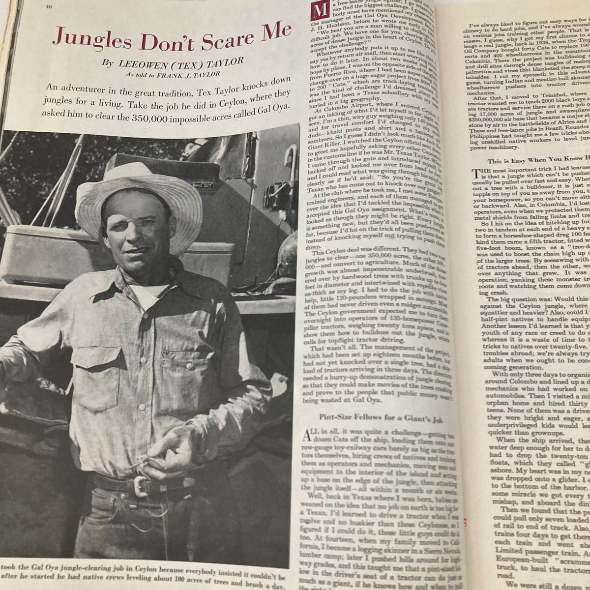 Saturday Evening Post Magazine April 26 1952 Little Boyhood - Falter, featuring an article titled 'Jungles Don’t Scare Me' by Tex Taylor, showcasing a vintage illustration and personal story about jungle clearing in Ceylon.