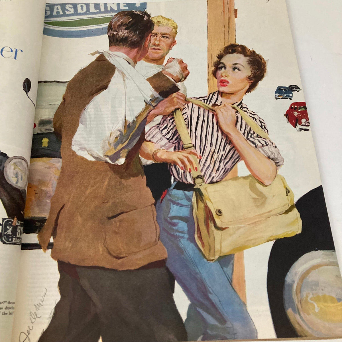 Artwork featured in the Saturday Evening Post Magazine December 3, 1953, illustrating a dramatic interaction between characters.