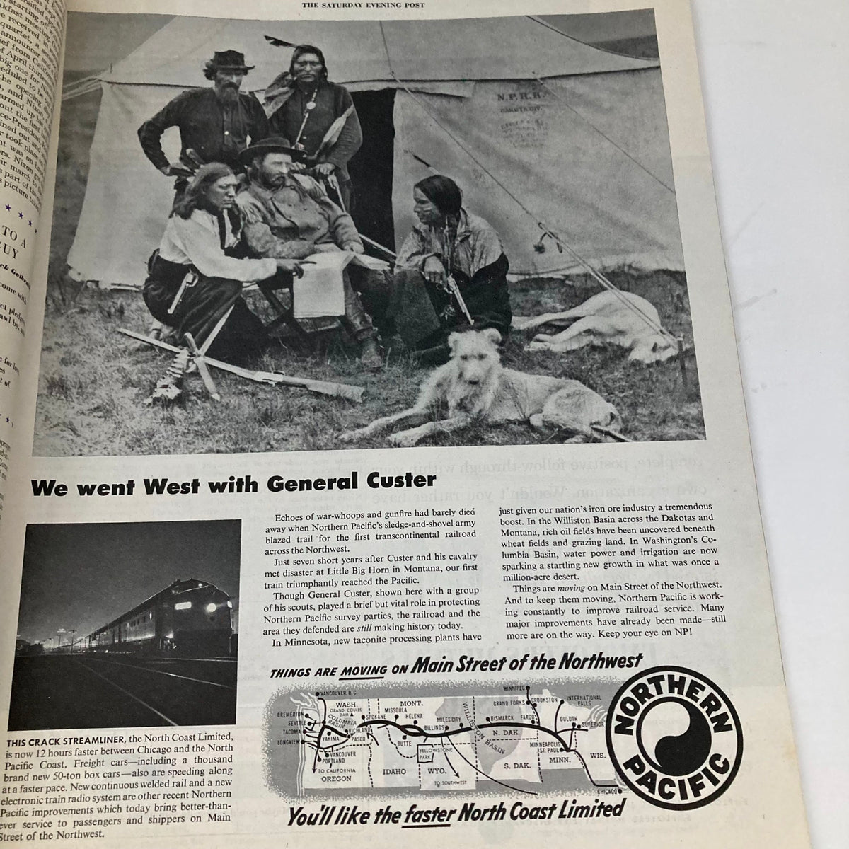 Historical article with a photograph of General Custer and a group, illustrating a feature on the Wild West in the Saturday Evening Post Magazine September 19, 1953.