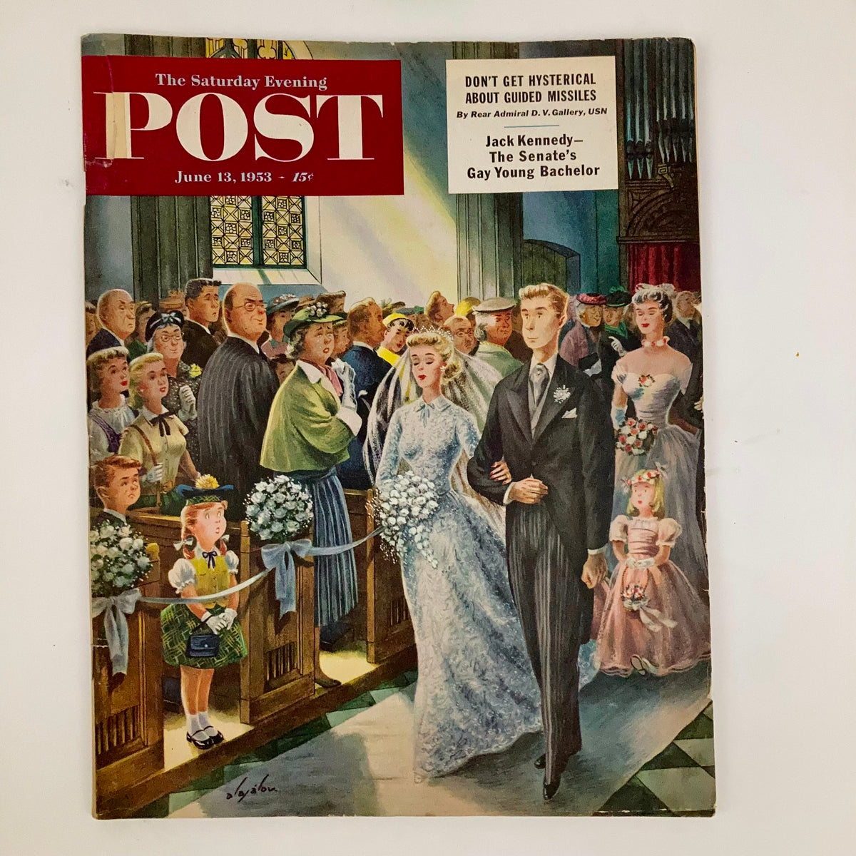 Cover of the Saturday Evening Post Magazine June 13 1953 featuring a wedding scene beautifully illustrated by Alajalov, capturing mid-20th century American culture.