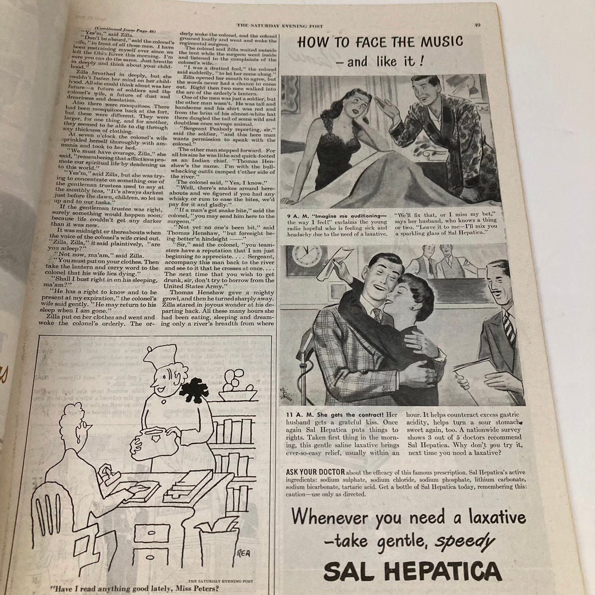 Feature article page from the Saturday Evening Post Magazine April 13 1946, presenting a humorous narrative with illustrations, showcasing the style of advertising in the 1940s.