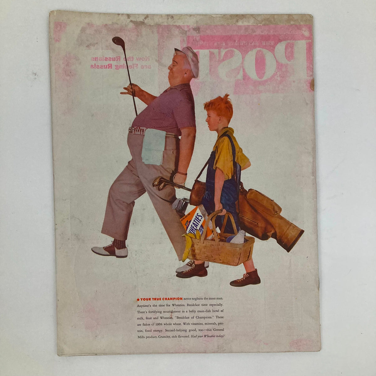 Cover image of the Saturday Evening Post Magazine June 29, 1946, featuring a man and a young boy walking with golf equipment, representing mid-20th century Americana.