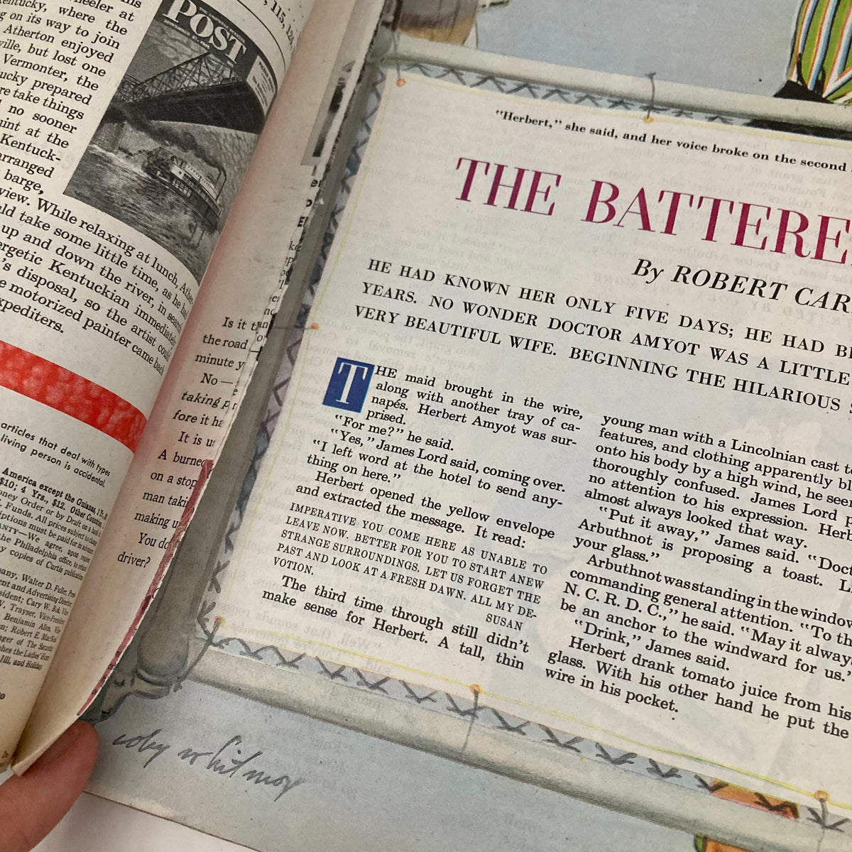 Detailed page from the Saturday Evening Post Magazine September 21, 1946, featuring the beginning of a story titled 'The Battered Bride' with illustrated text and decorative elements.