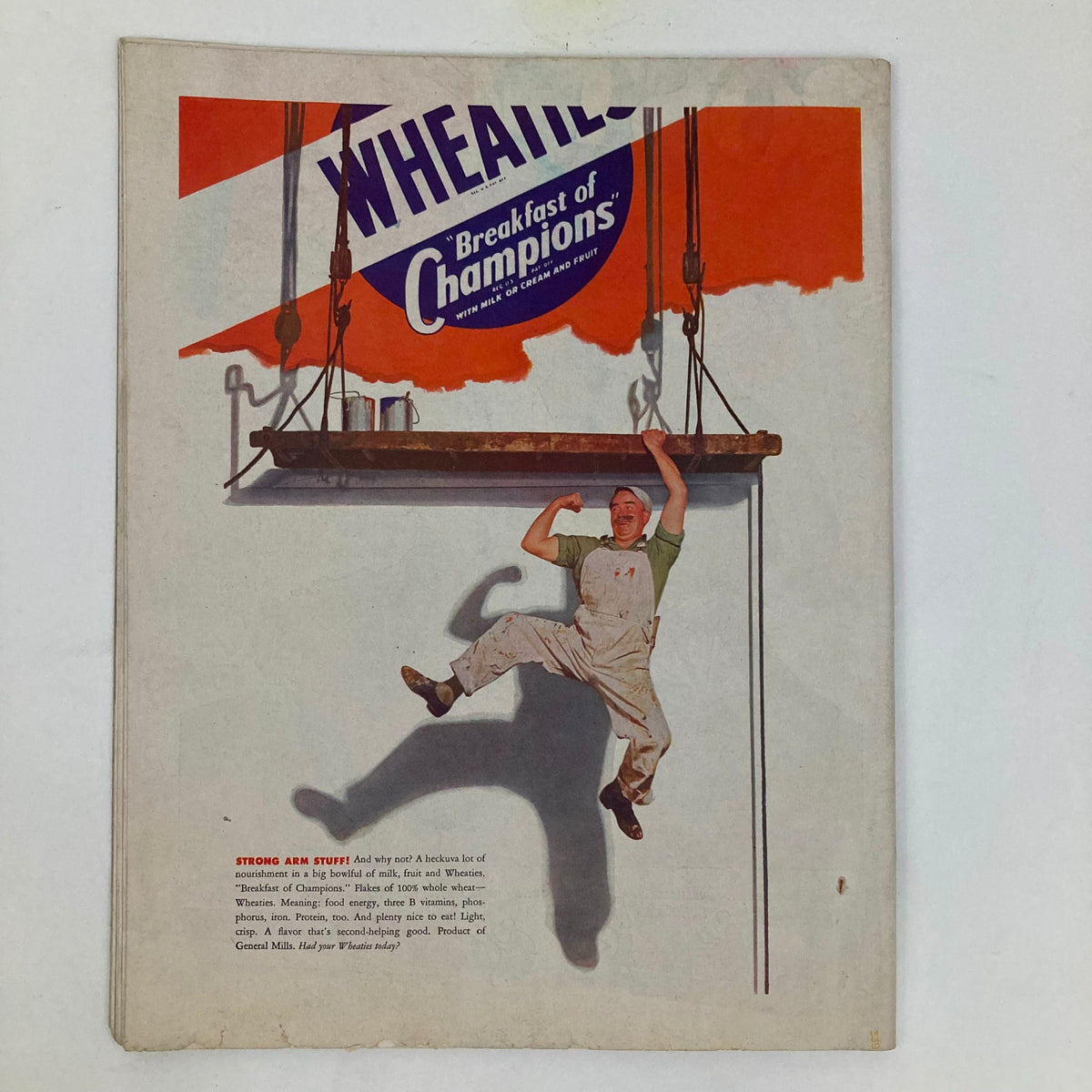 Back cover of Saturday Evening Post Magazine July 27 1946 displaying a Wheaties advertisement featuring a man posing with a box of cereal.