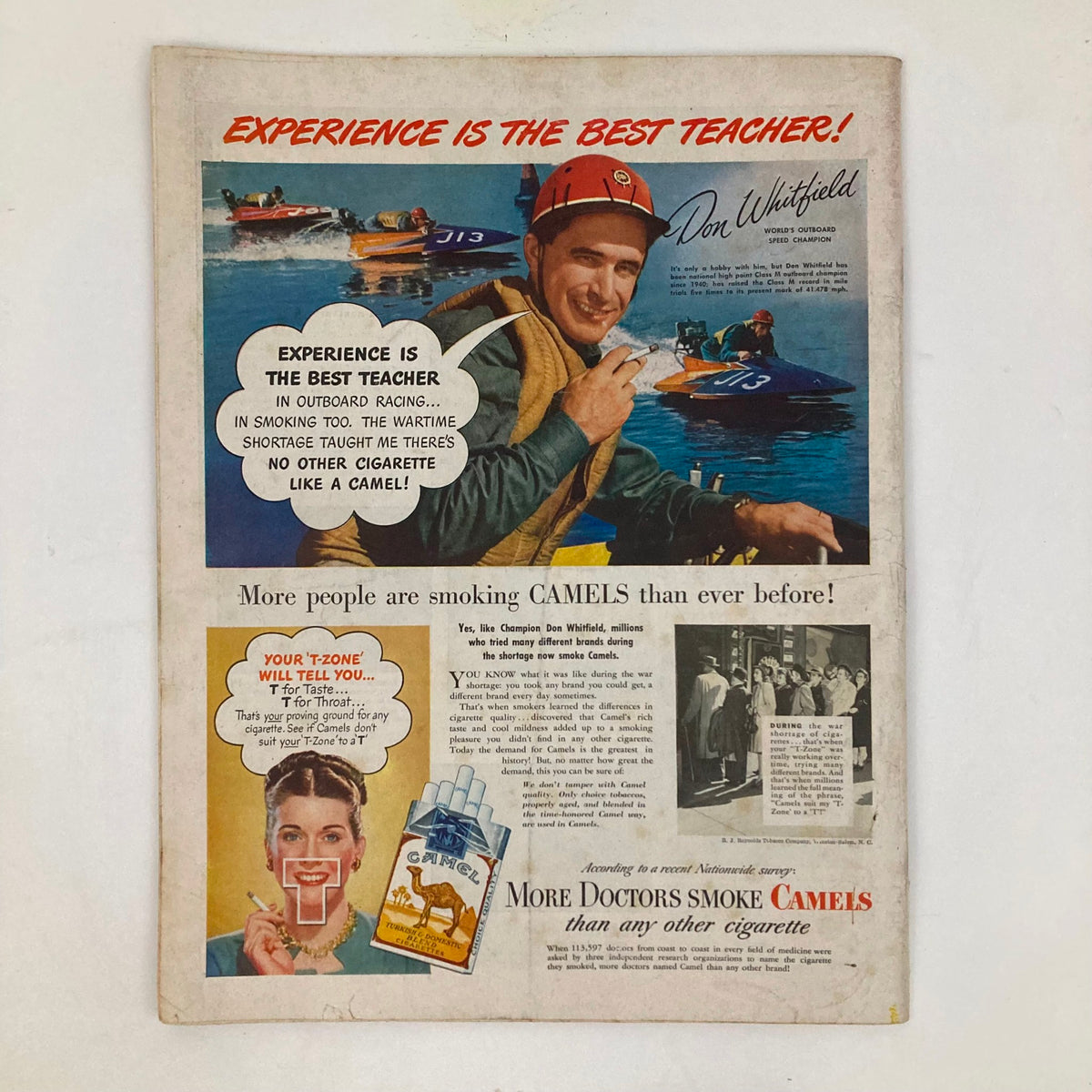 Back cover of Saturday Evening Post Magazine from July 5, 1947 displaying a Camel cigarette advertisement featuring Dan Whitfield, promoting the smoking experience.