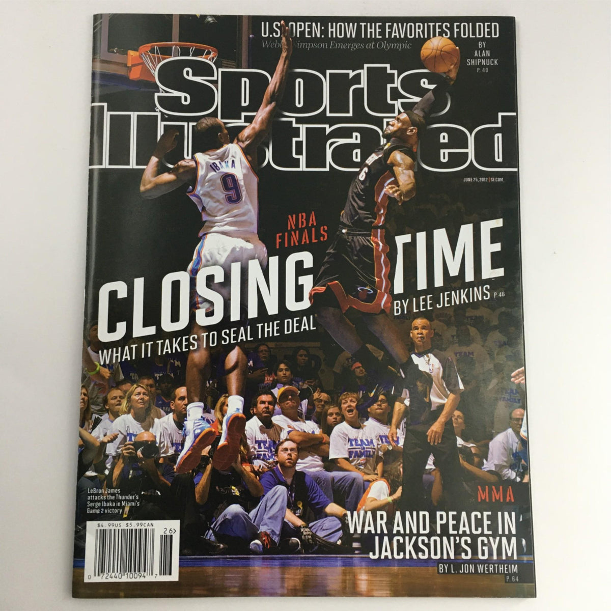 Front cover of Sports Illustrated Magazine June 25, 2012 titled 'Closing Time: Lebron James No Label NM', featuring a dramatic NBA Finals moment with players in action.