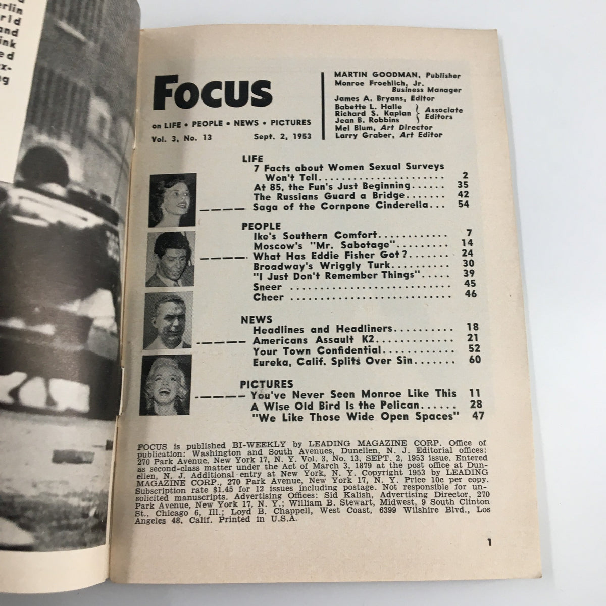 Vintage Focus Magazine September 2 1953 7 Facts About Women Sexual Surveys No Label