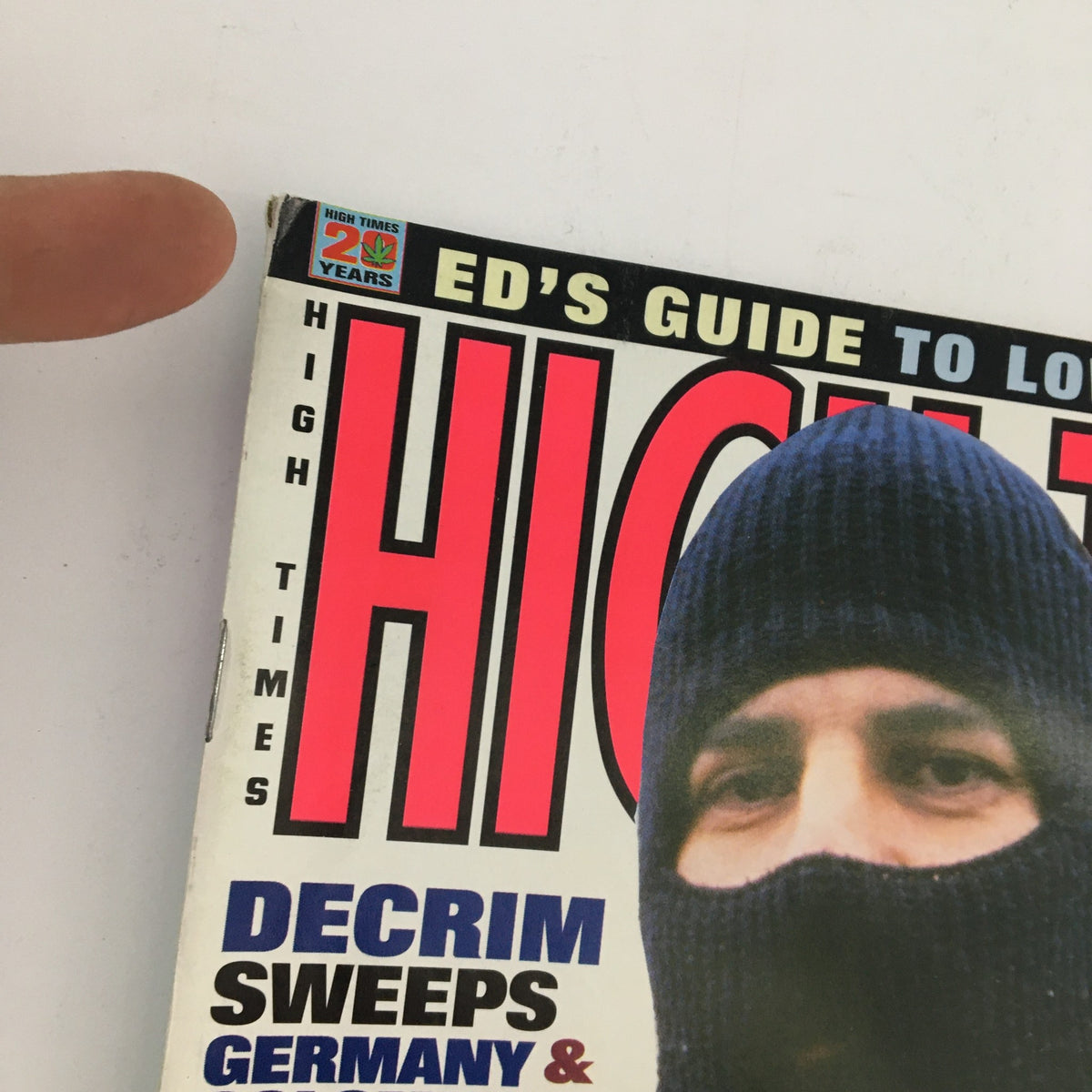 Close-up of the High Times Magazine August 1994 cover, emphasizing the title and the text 'ED'S GUIDE TO LOW-COST/HIGH-TECH' along with the logo celebrating 20 years of High Times.