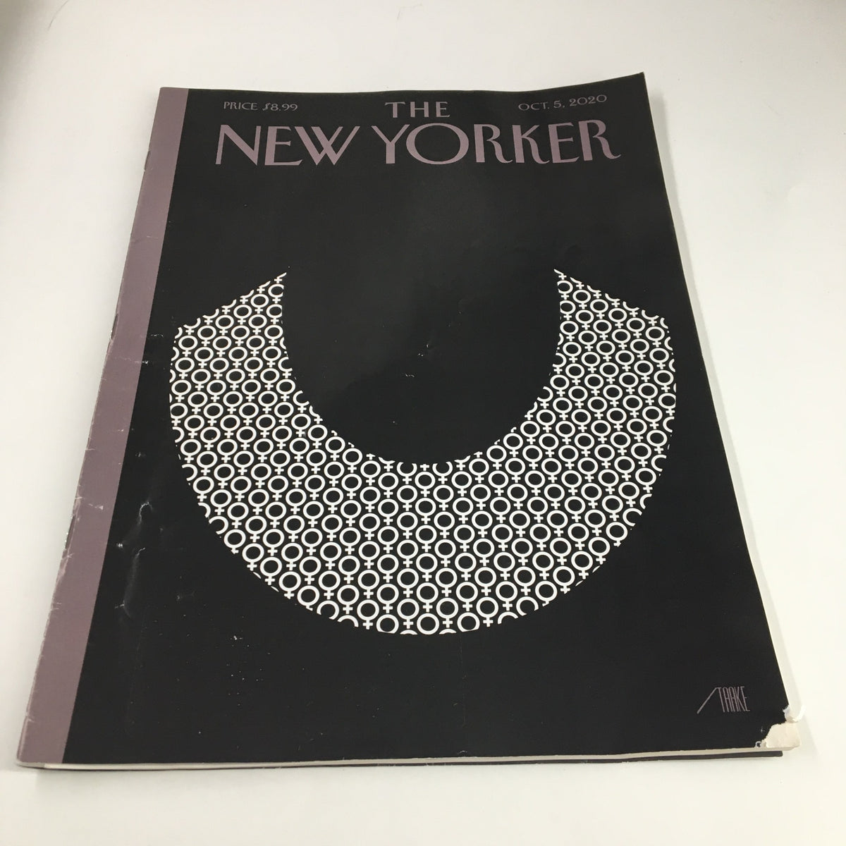 The New Yorker Magazine cover from October 5, 2020, featuring a distinctive black and white design by Bob Staake. This vintage magazine is a collectible piece showcasing contemporary illustration.