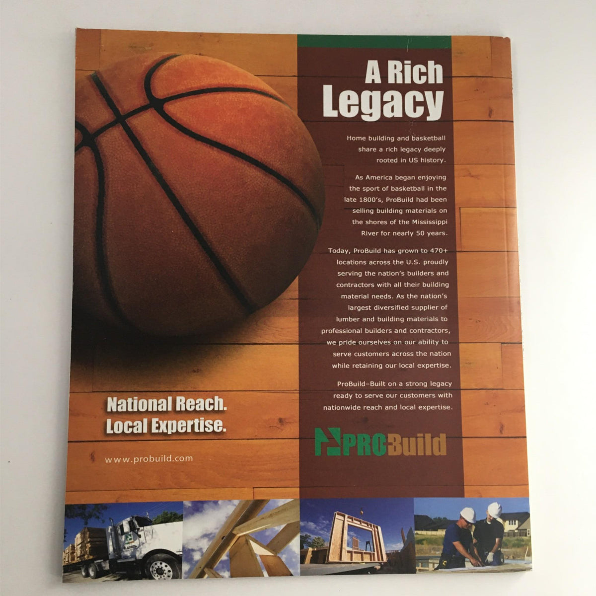 Back cover of Hood Magazine Nov/Dec 2010 highlighting ProBuild, showcasing their legacy in home building and basketball. Perfect for sports collectors interested in basketball history.
