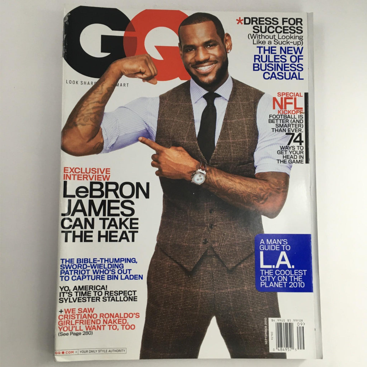 GQ Magazine September 2010 featuring LeBron James on the cover, titled 'Lebron James Can Take The Heat'. A stylish portrait of the basketball star, highlighting his influence in sports and culture.