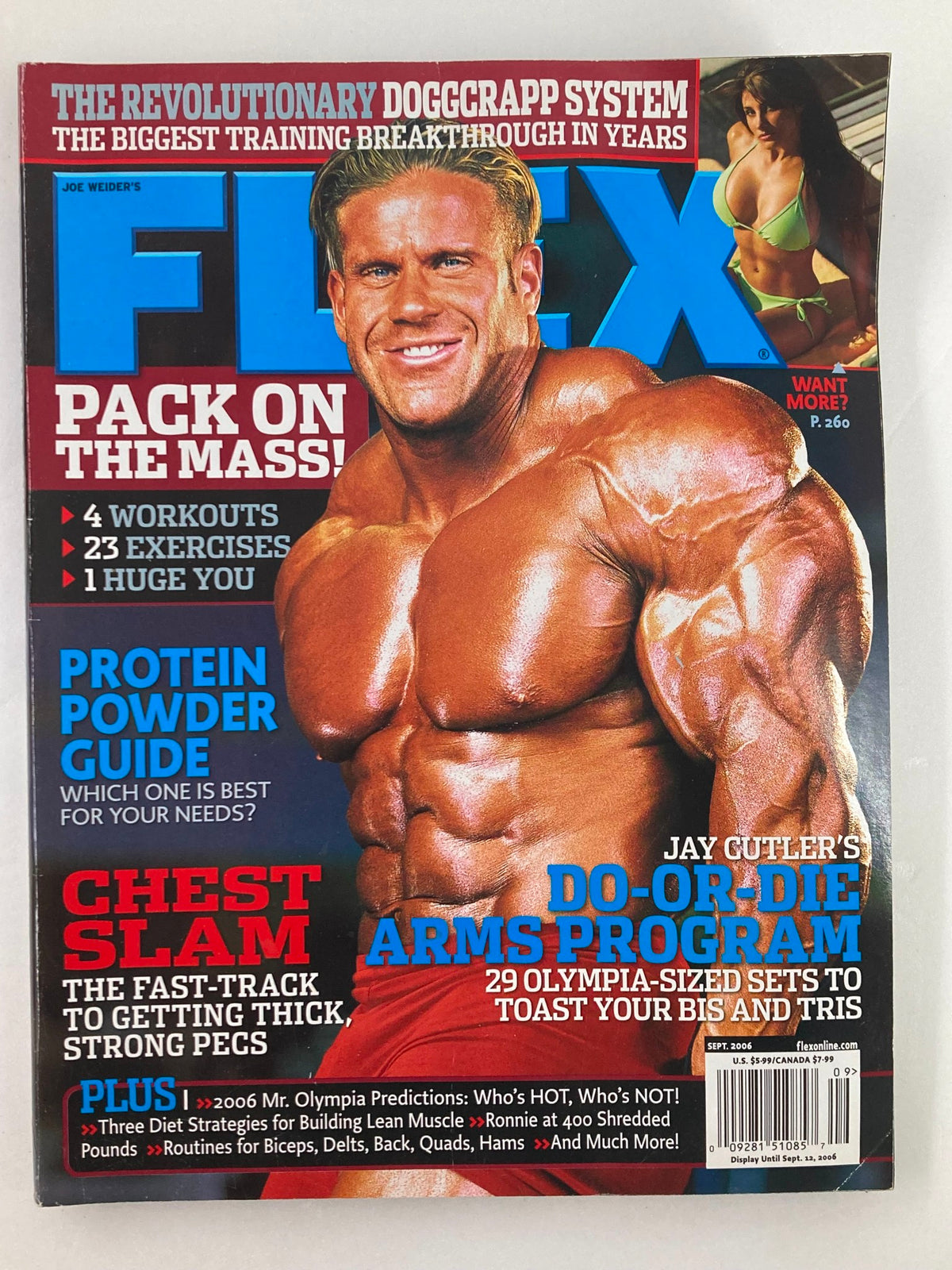 Cover of Flex Magazine September 2006 featuring Jay Cutler's Do or Die program, showcasing muscular physique and fitness tips.
