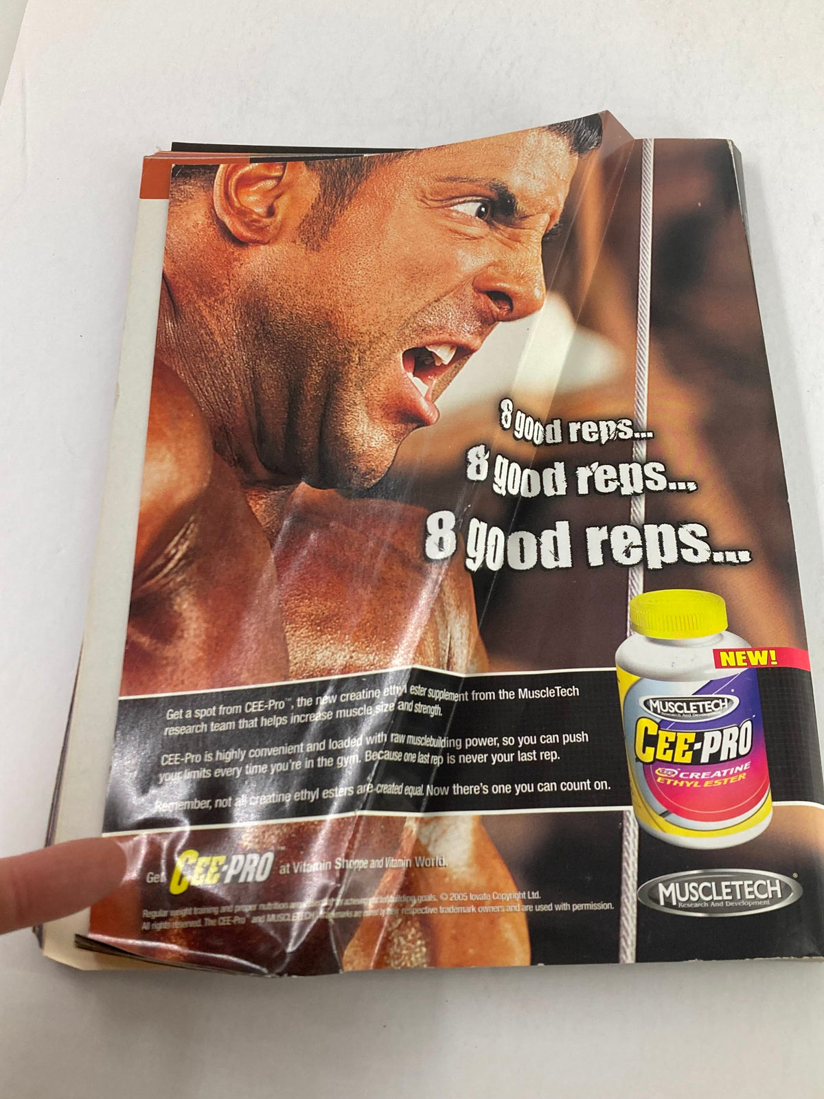 Advertisement from Flex Magazine July 2005, Vol 23 #5 promoting MuscleTech CEE-PRO supplement, emphasizing fitness and bodybuilding benefits.