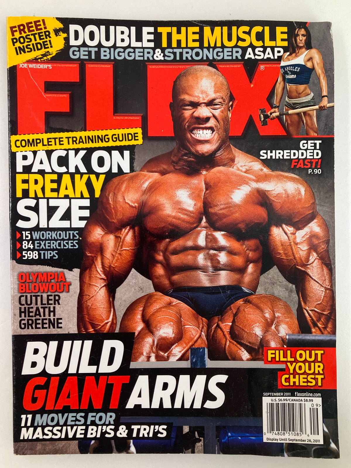 Cover of Flex Magazine September 2011 Vol 29 #7 featuring Phil Heath showcasing impressive physique and fitness insights.